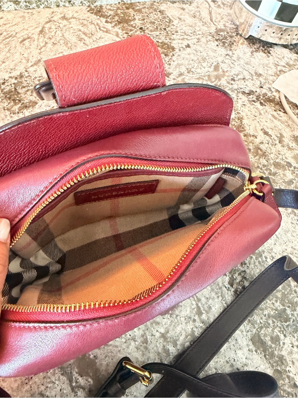Burberry Burgundy Leather Crossbody with Vintage Check and Gold Hardware - Picture 12 of 16